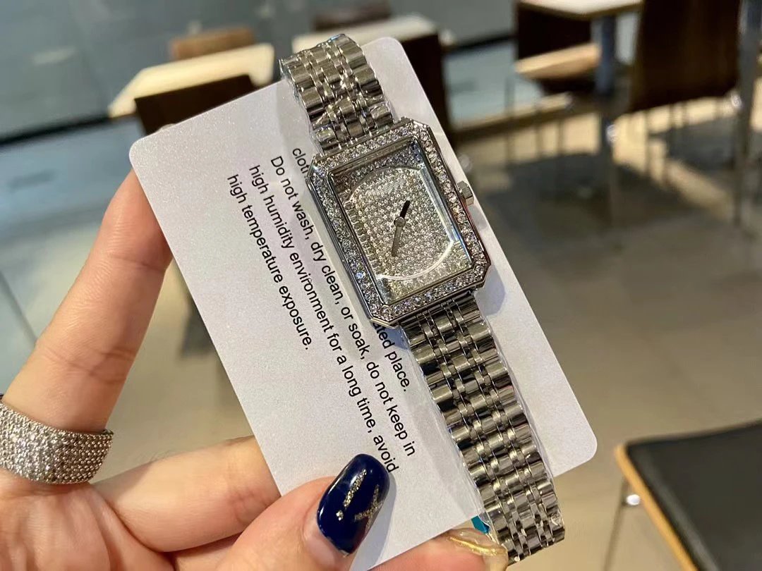 Design Rectangular Crystal-Embellished Stainless Steel Watch Accessories.watches - 3