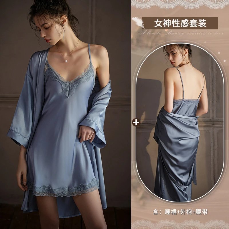 深蓝套装【睡裙+外袍】不加胸垫