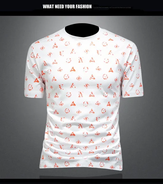 Design All-Over Print Orange Geometric Pattern Gray T-Shirt - 12