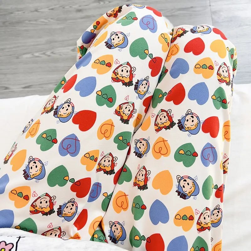 Design Cartoon Heart Print Lounge Pants Multicolor Sleepwear