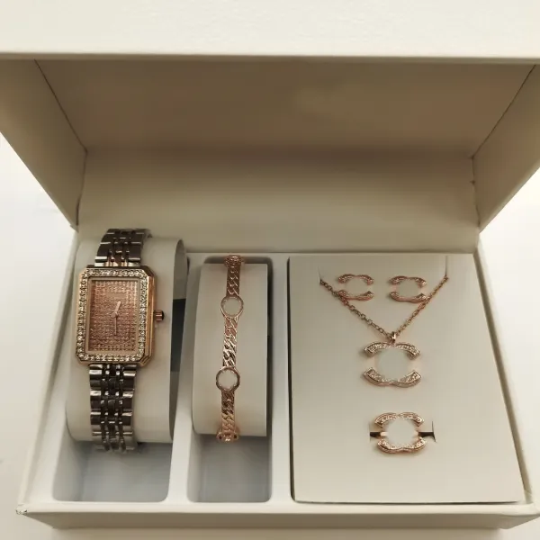 Chanel CC Logo Jewelry Set Rose Gold Tone Watch and Accessories - 1