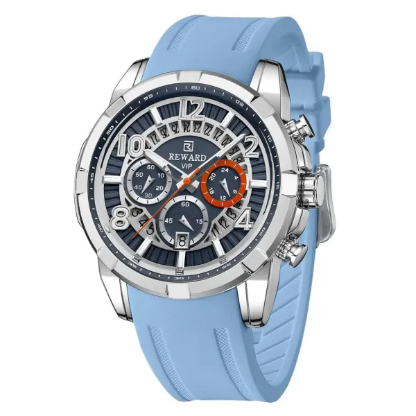 Design Reward VIP Chronograph Light Blue Silicone Strap Watch Watches - 1