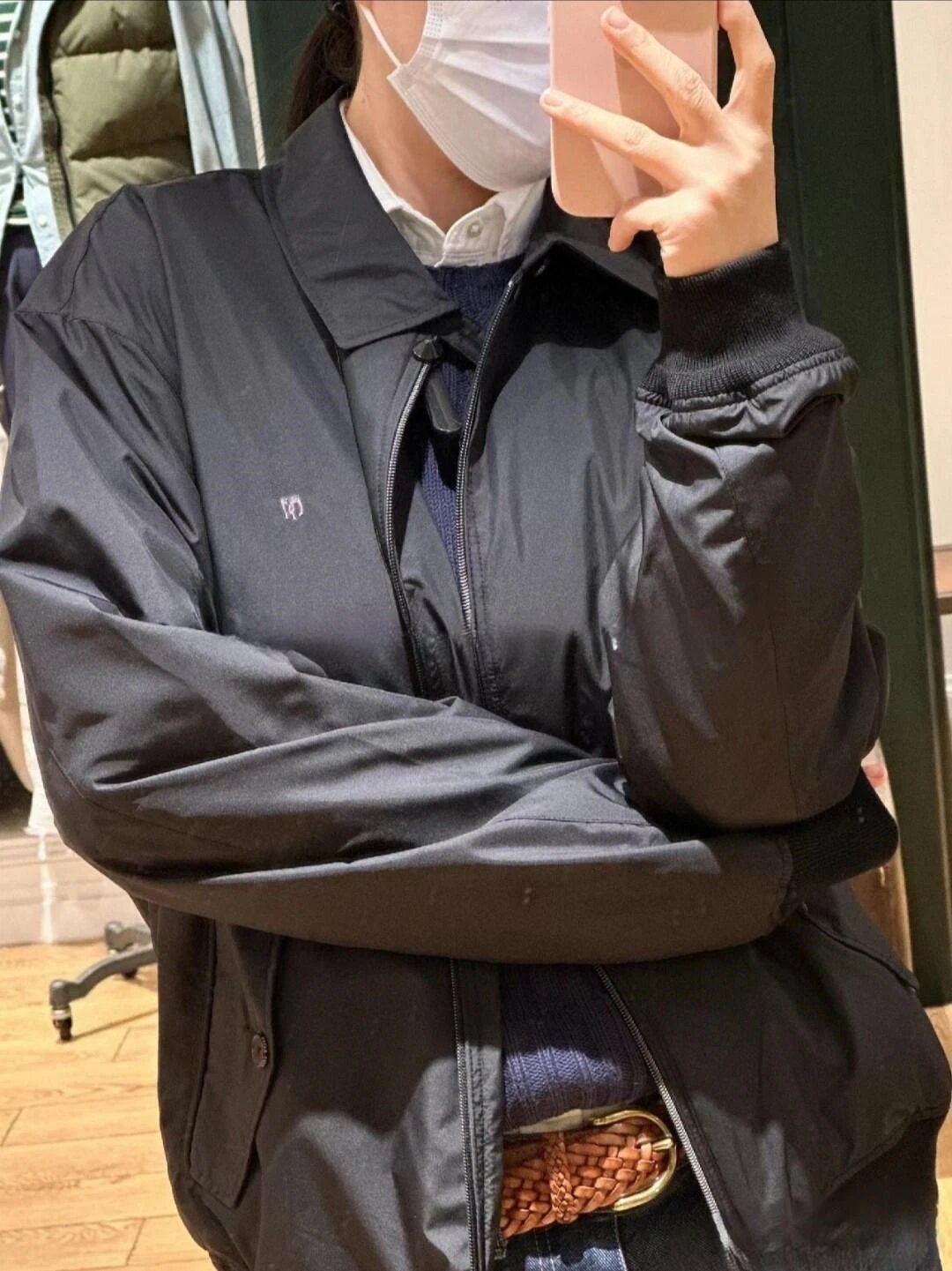 Design Harrington Jacket Black with Striped Shirt Layer Outerwear Jacket - 3