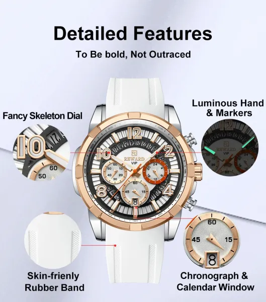 Design Reward VIP Chronograph Light Blue Silicone Strap Watch Watches - 6