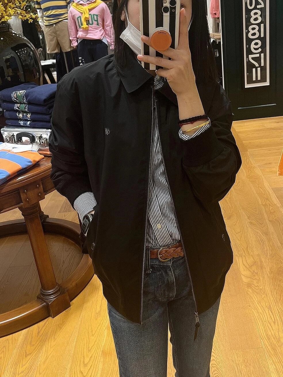 Design Harrington Jacket Black with Striped Shirt Layer Outerwear Jacket - 7
