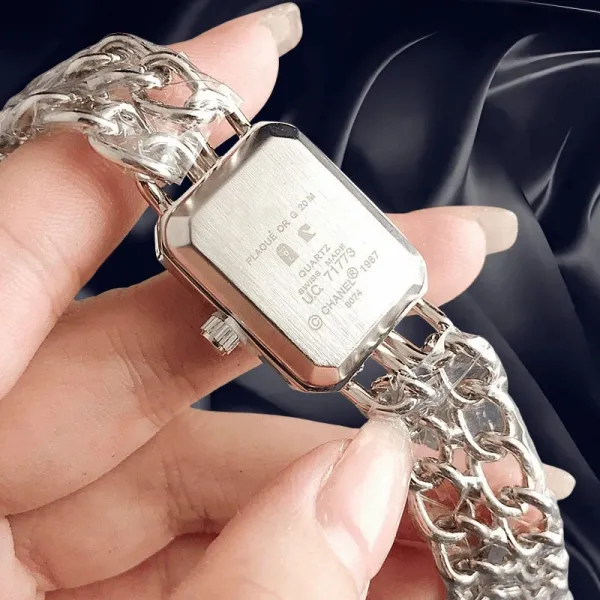 Design Rectangular Chain Link Watch Gold Tone with Mother-of-Pearl Dial Watches - 7