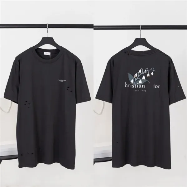 Christian Dior Lily of the Valley Distressed Black T-Shirt - 1
