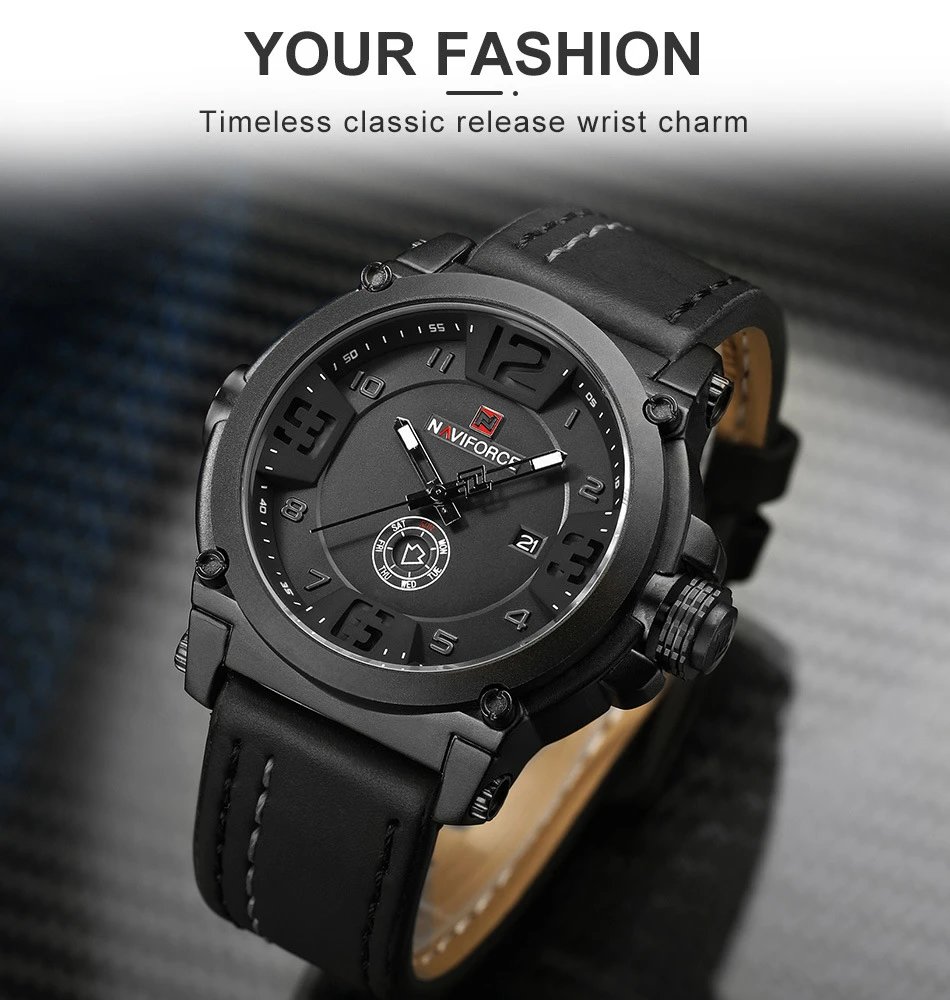 Design NAVIFORCE Military-Style Chronograph Black Dial Brown Leather Strap Watch Watches - 4