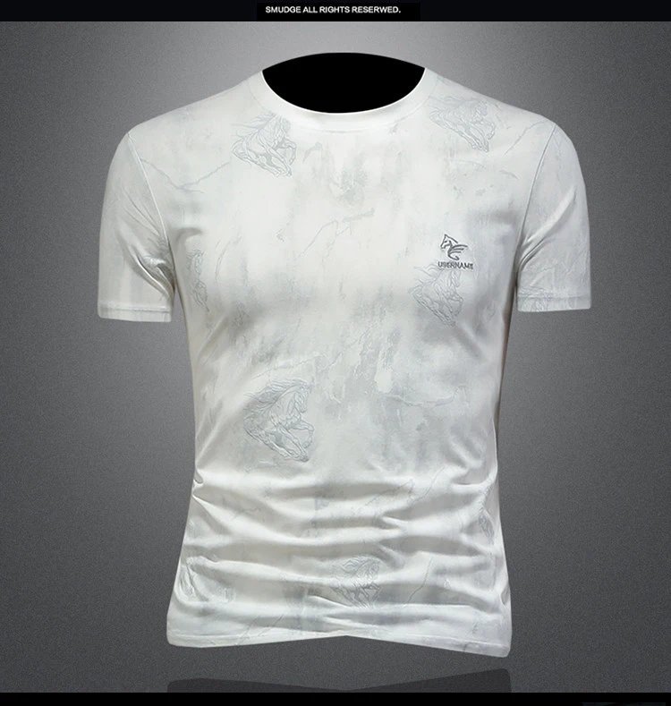 Design Marble Print Embossed T-Shirt White - 9