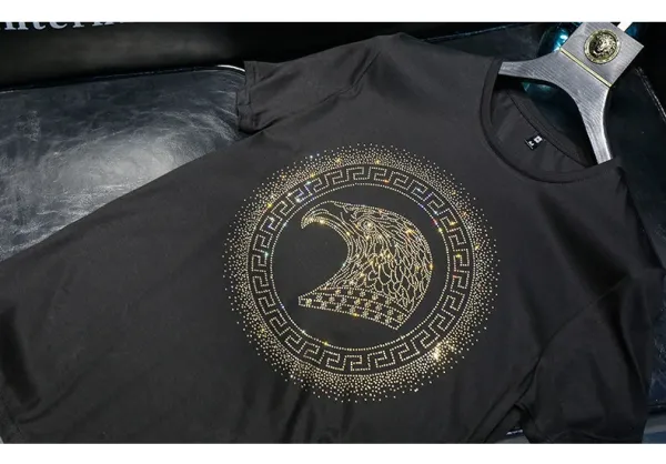 Versace Medusa Eagle Crystal Embellished Royal Blue T-Shirt - 15