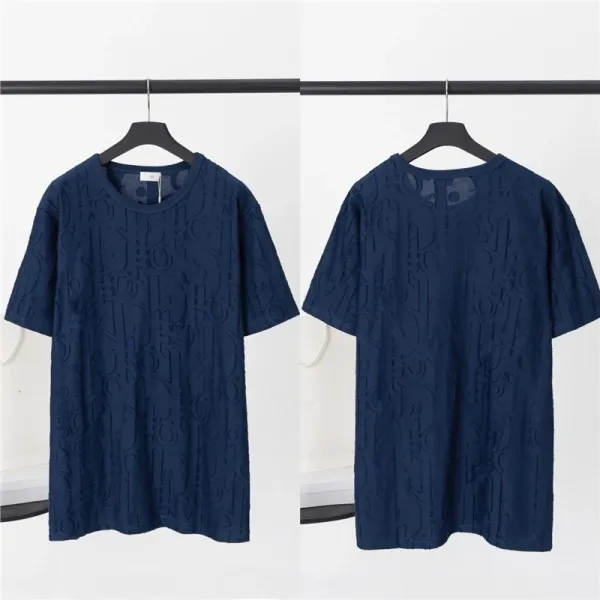 Design Embossed Logo Pattern Navy T-Shirt Tops.t Shirts - 1