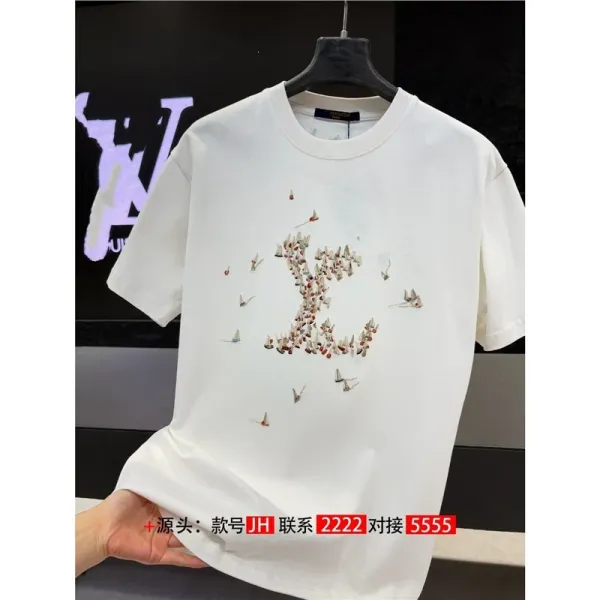 Design Embroidered Monogram Bird Motif T-Shirt White - 1