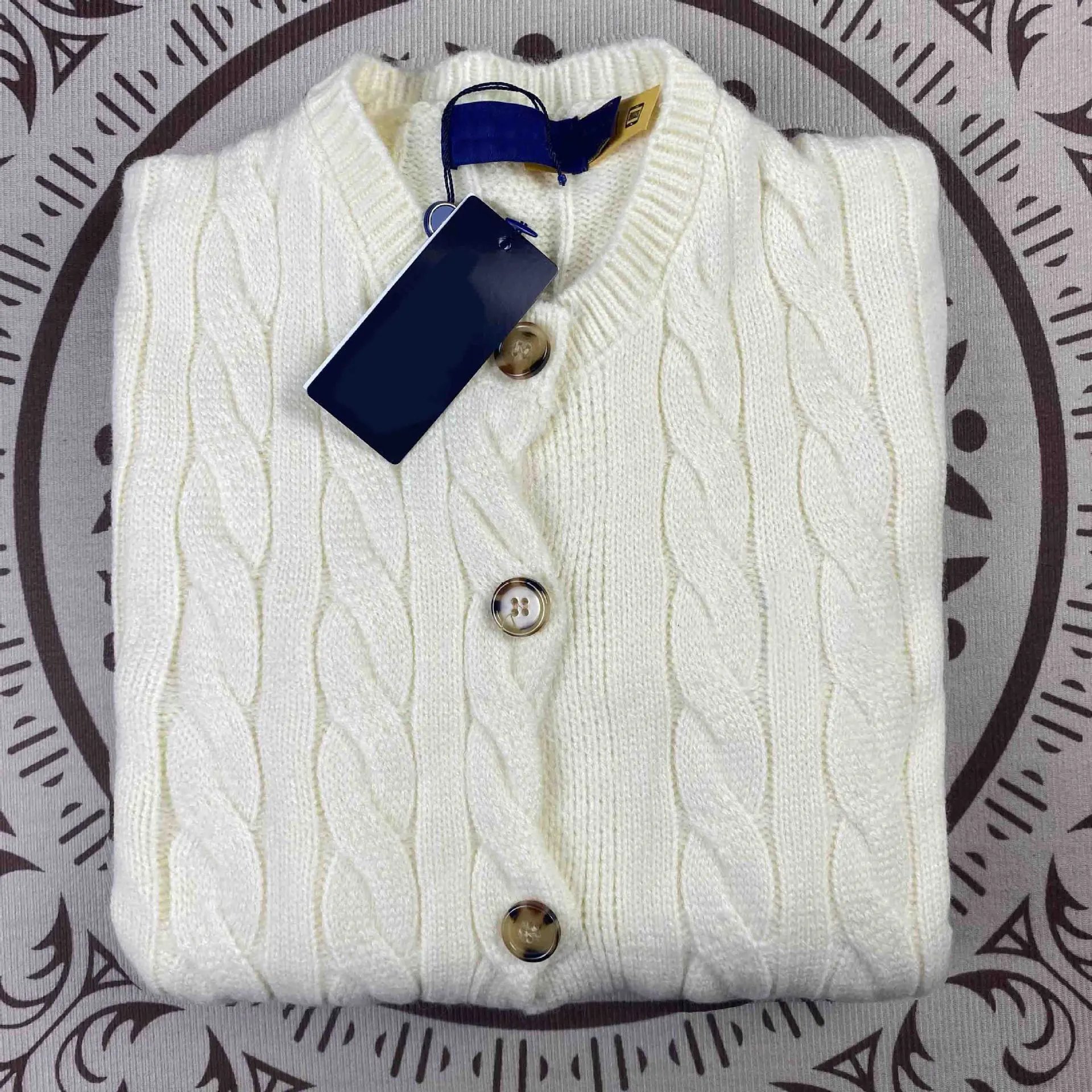 Design Cable Knit Cardigan Ivory Button-Front Sweater - 1