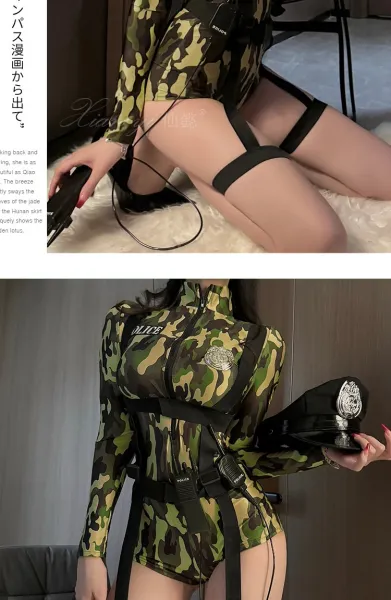 Design Police Woman Costume Set Navy Blue Bodysuit with Harness and Walkie-Talkie Dress - 17