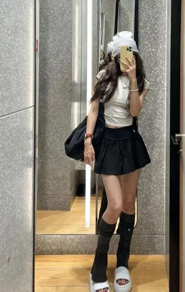 Fred Perry Polo Shirt Gray with Black Tennis Skirt - 5