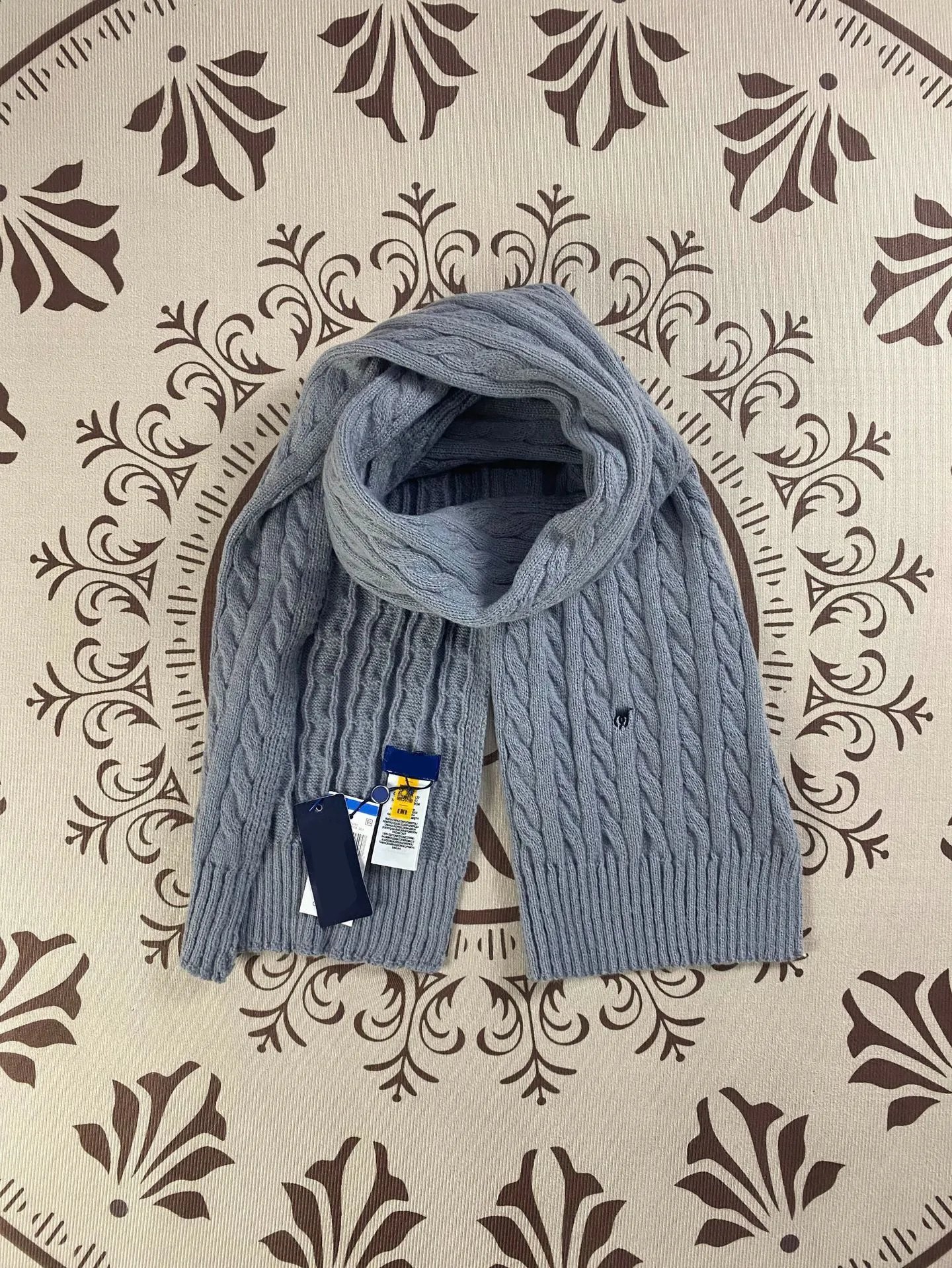 Polo Ralph Lauren Cable Knit Cashmere Scarf Gray Scarves