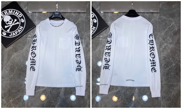Chrome Hearts Long Sleeve Tee White Gothic Script Pocket T-Shirt - 1