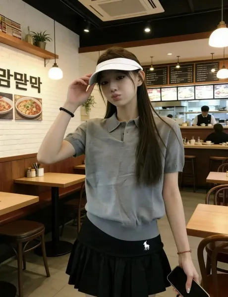 Fred Perry Polo Shirt Gray with Black Tennis Skirt - 13