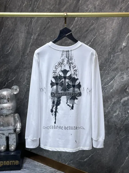 Chrome Hearts Triple Cross Distressed White Long-Sleeve T-Shirt - 1