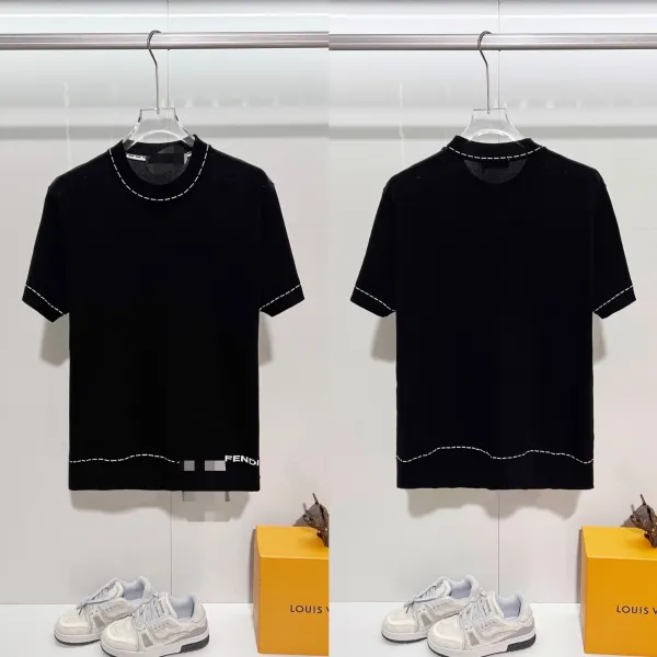 Fendi Knit T-Shirt Black with Contrasting Stitching - 1