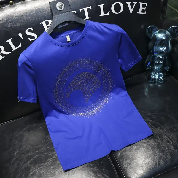 Versace Medusa Eagle Crystal Embellished Royal Blue T-Shirt - 1