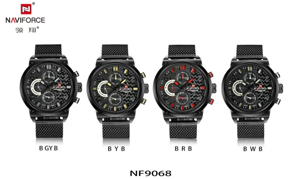Design NAVIFORCE Chronograph Black Red Mesh Strap Quartz Watch Watches - 4