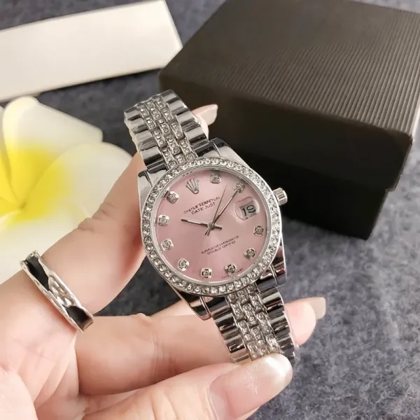 Rolex Oyster Perpetual Datejust Pink Dial Diamond Bezel Stainless Steel Watch Watches - 1