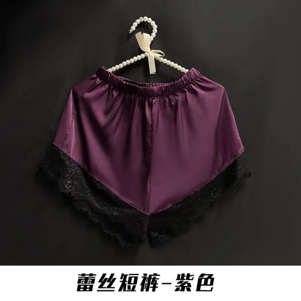 Design Lace-Trimmed Satin Shorts Purple Underwear - 1