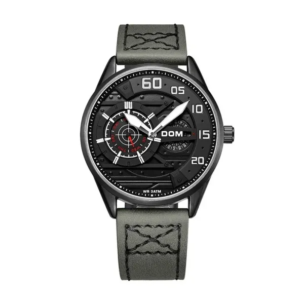Design DOM DOM Chronograph Military Green Leather Strap Watch Watches - 1