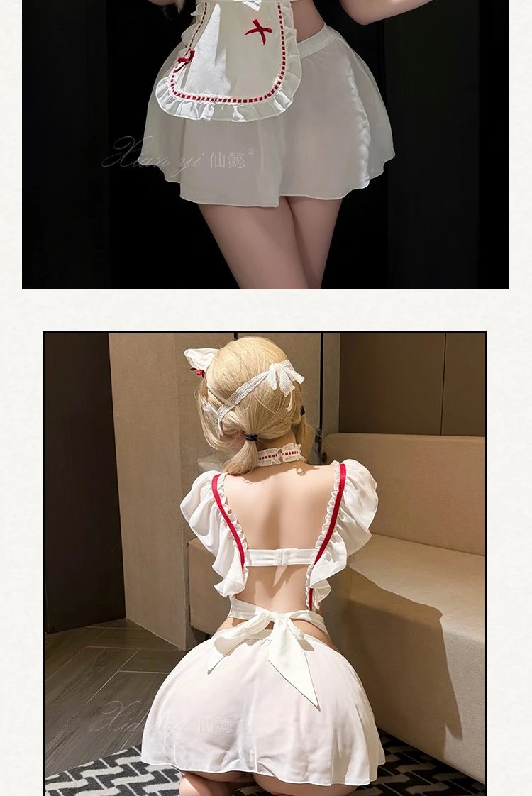 Design #800 Maid Costume White Red Lace Dress Set - 12