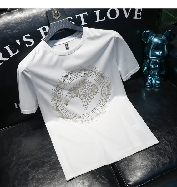 Versace Medusa Eagle Crystal Embellished Royal Blue T-Shirt - 11