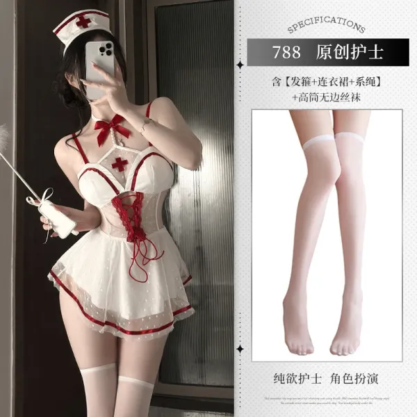 Design Nurse Costume Set White Red Dress - 1