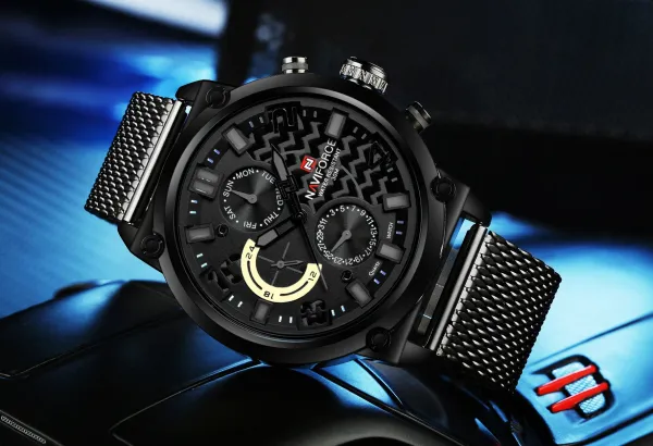 Design NAVIFORCE Chronograph Black Red Mesh Strap Quartz Watch Watches - 18