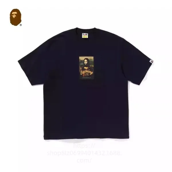 A Bathing Ape Mona Lisa Print Navy T-Shirt - 1