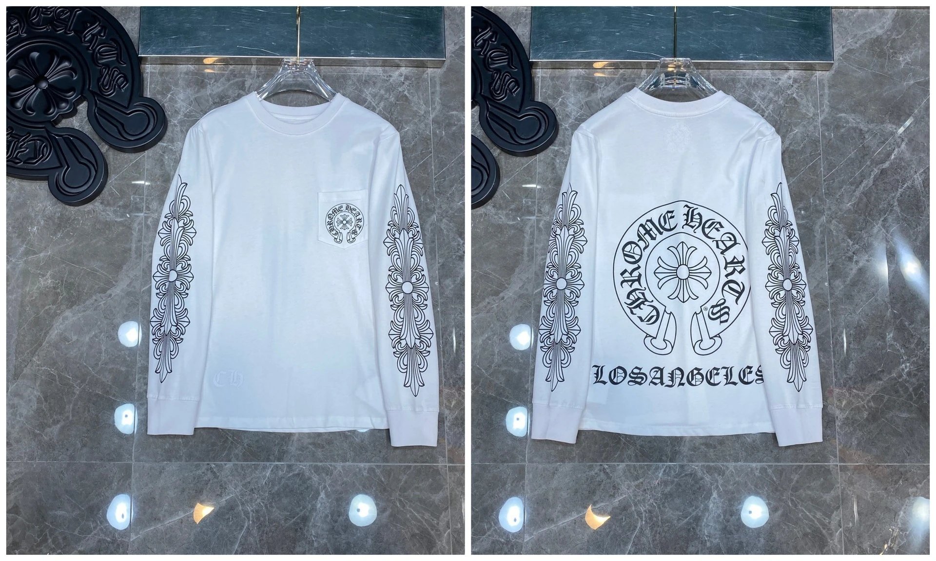 Chrome Hearts Cross Embroidery Long Sleeve Tee Black T-Shirts - 38