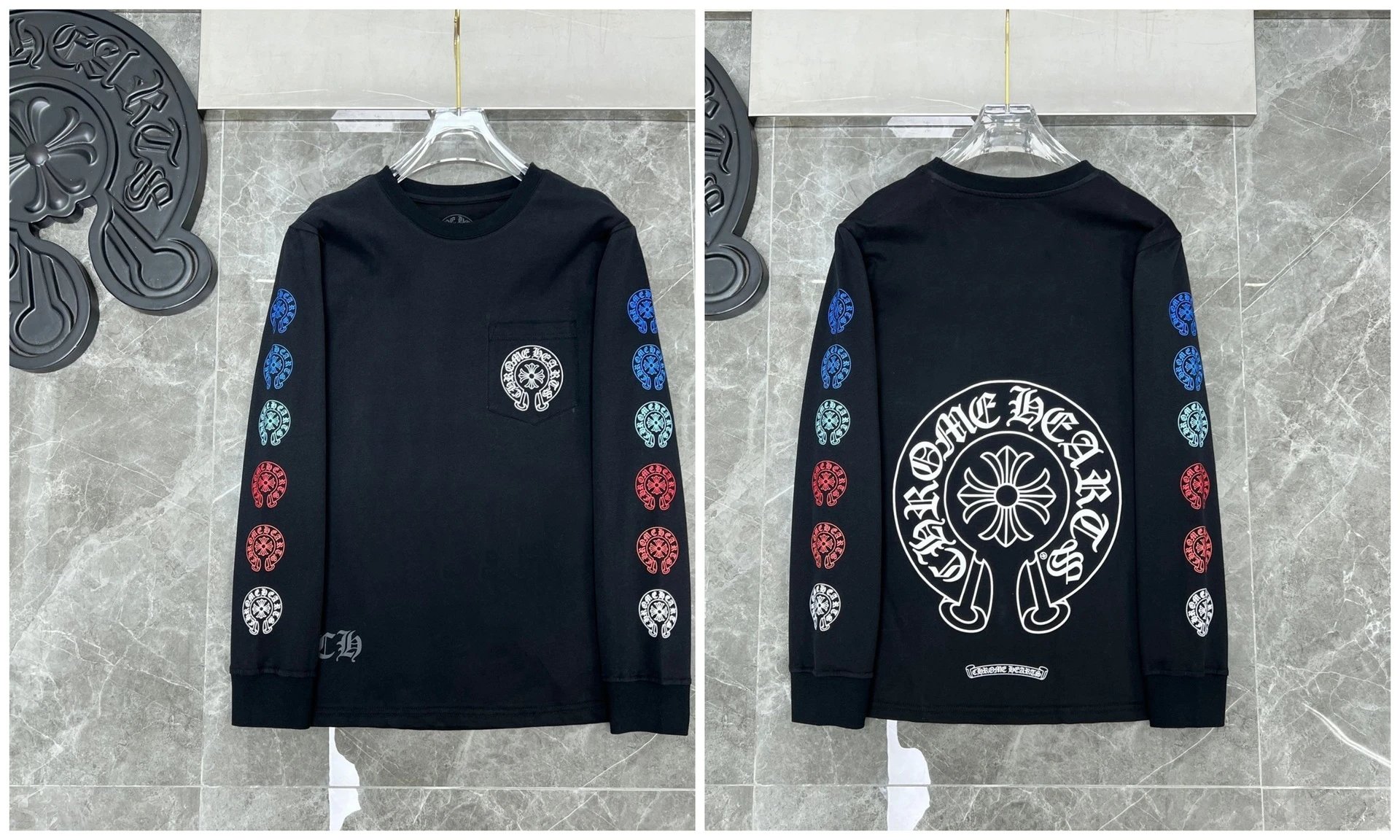 Chrome Hearts Cross Embroidery Long Sleeve Tee Black T-Shirts - 41