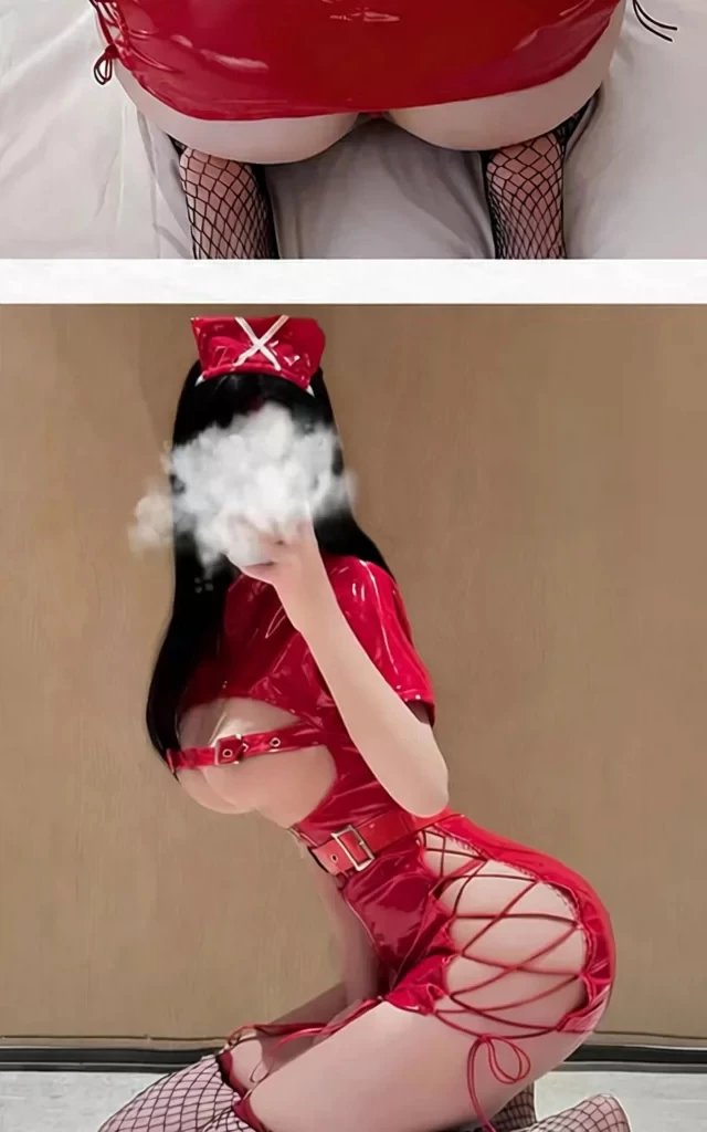 Design Patent Leather Skirt Red Roleplay Costume Set Dress - 4