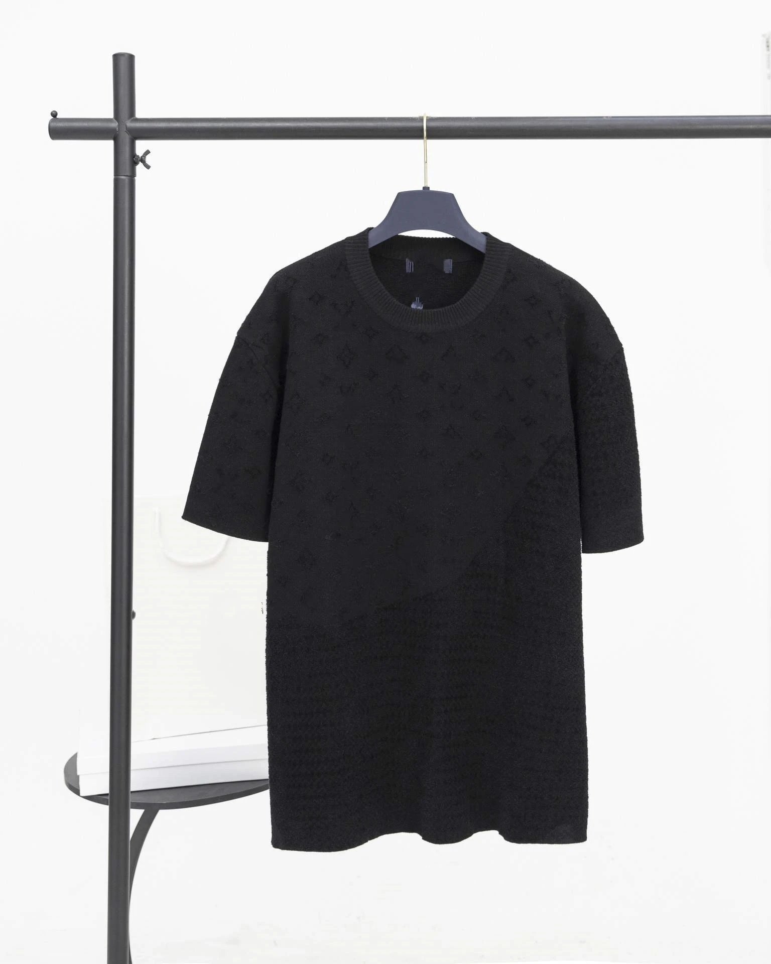 Design Knit Dress with Subtle Monogram Pattern Black