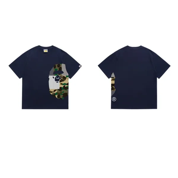 A Bathing Ape Camo Ape Head Graphic T-Shirt Navy - 1