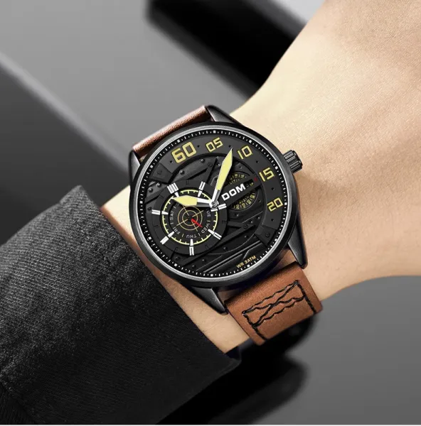 Design DOM DOM Chronograph Military Green Leather Strap Watch Watches - 20
