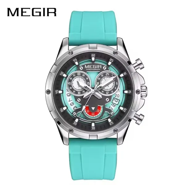 Design MEGIR Chronograph Turquoise Silicone Strap Watch Watches - 1
