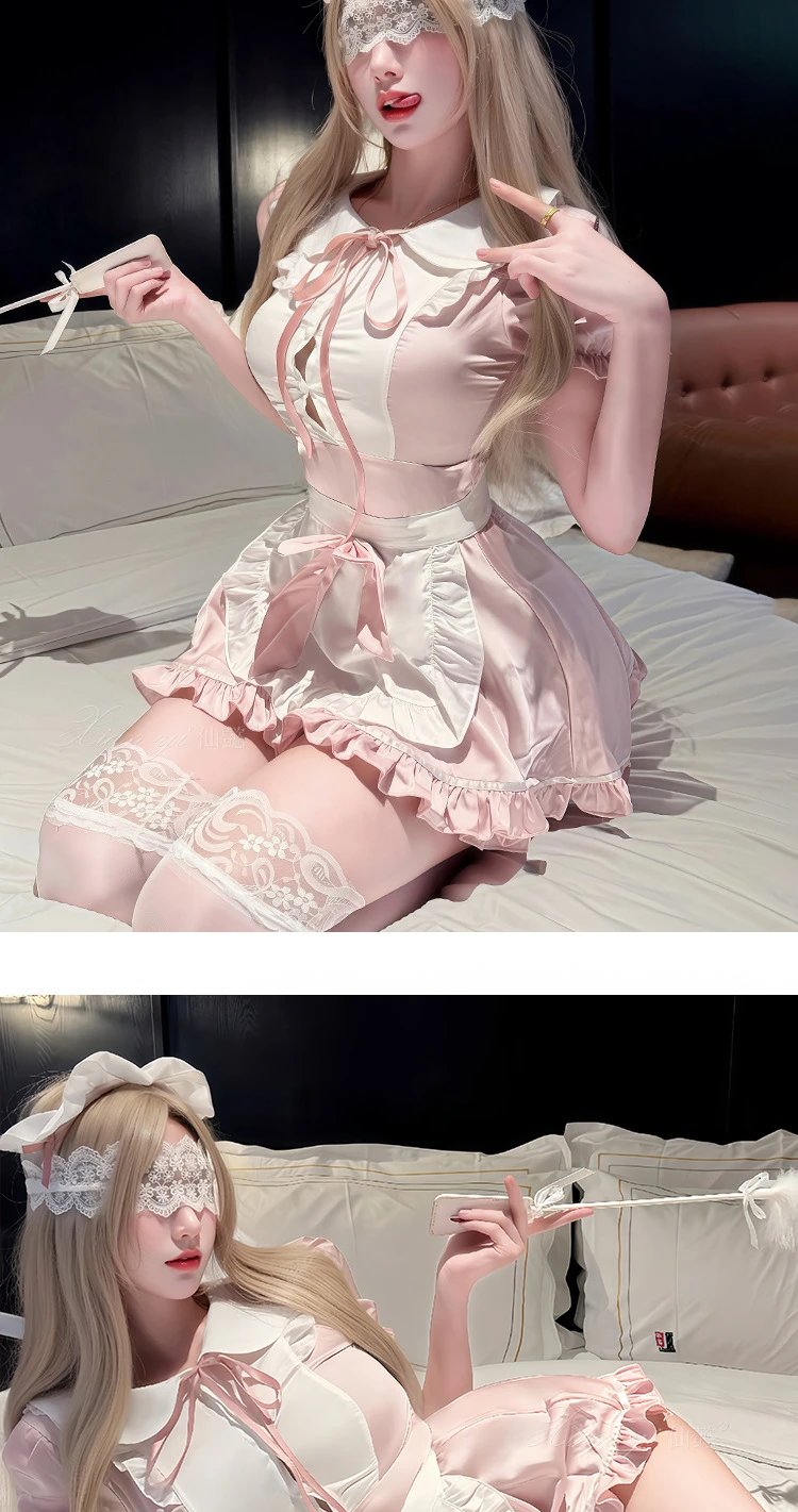 Design Sweetheart MAid #582 Red Maid Dress Set with Hair Accessory and Lace Stockings Dress - 11