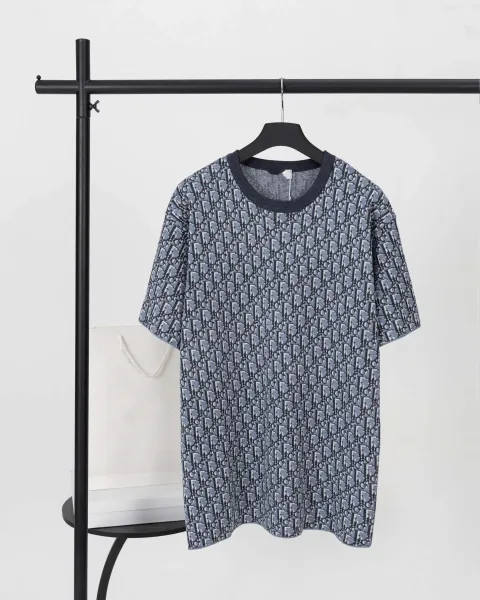 Dior Oblique Print Knit T-Shirt Navy Blue - 1