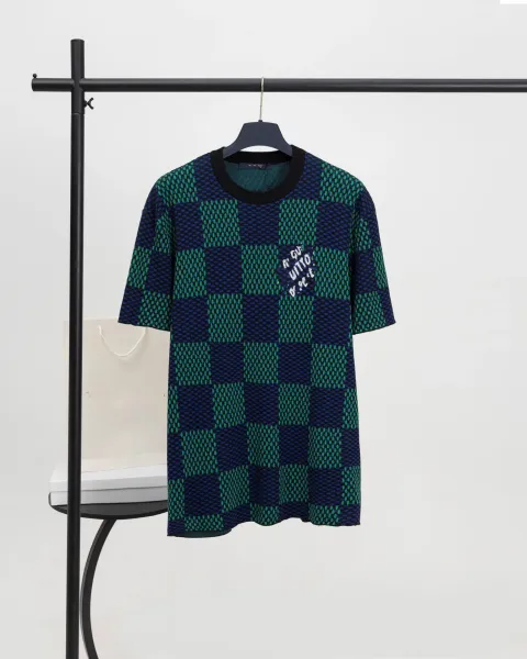 Off-White Checker Knit T-Shirt Navy Green - 1
