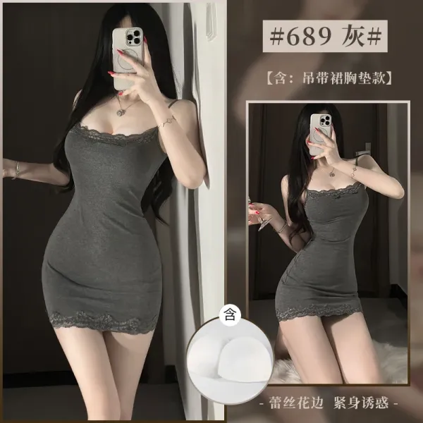 Design Lace-Trimmed Cami Dress Gray - 1
