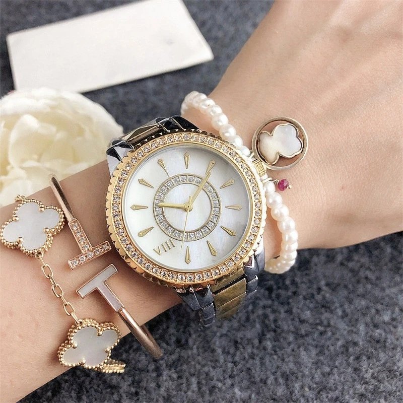 Design Luxury Crystal-Embellished White Dial Gold-Tone Watch Watches - 8