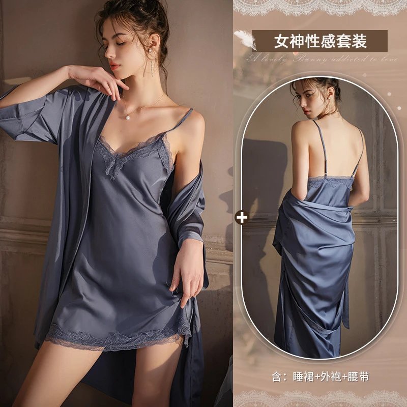 蓝灰套装【睡裙+外袍】不加胸垫