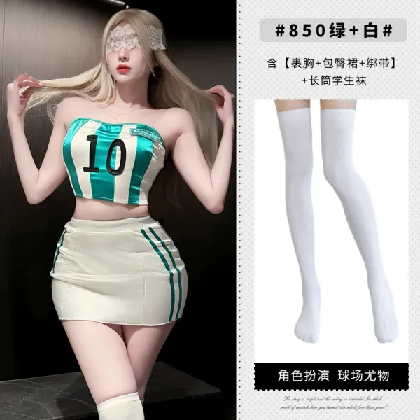 Design #850 Green + White Roleplay Set with Thigh-High Socks - 1