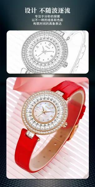 Design DOM Diamond-Encrusted Mother-of-Pearl Dial White Leather Strap Watch Watches - 4