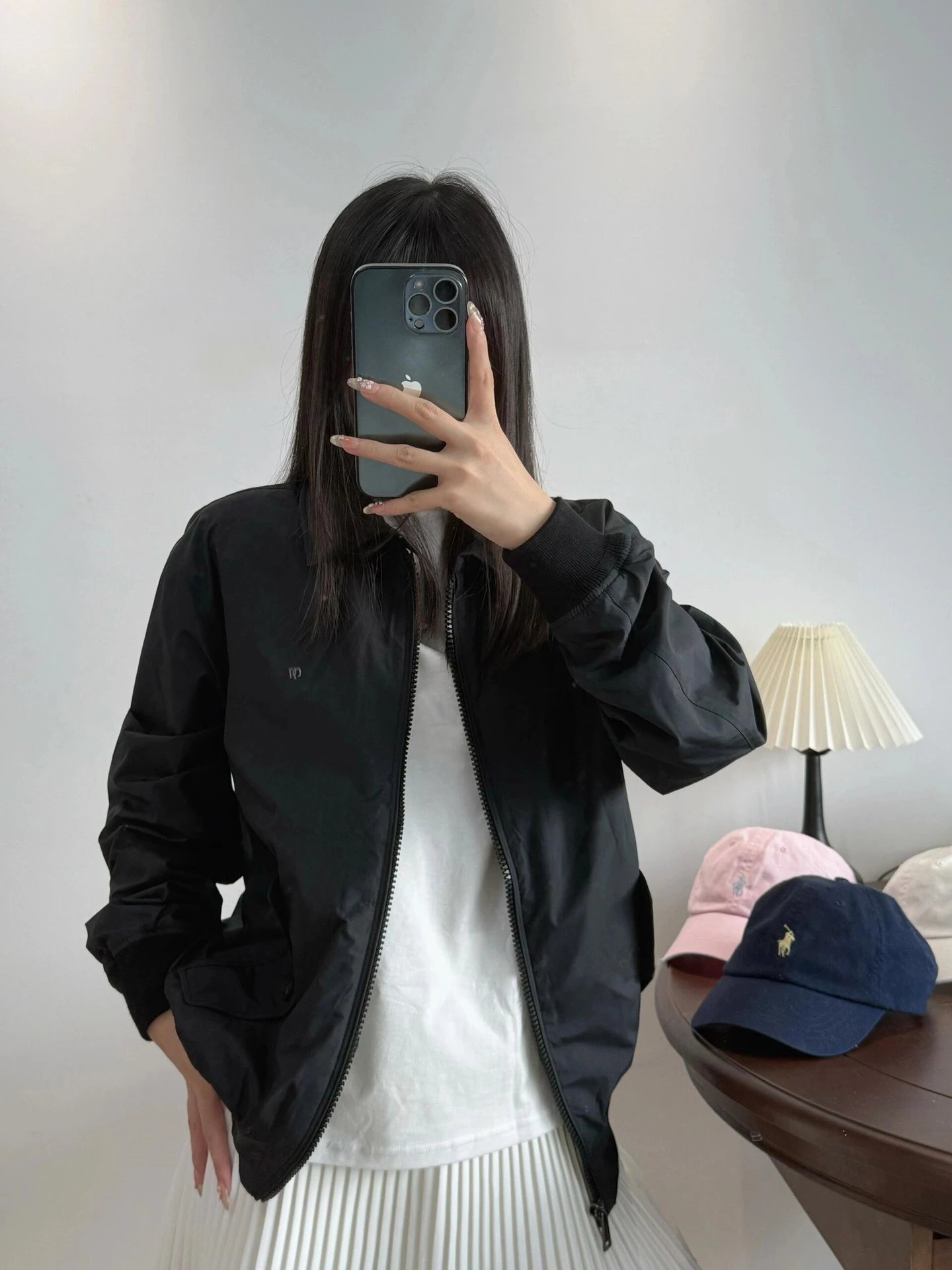 Design Harrington Jacket Black with Striped Shirt Layer Outerwear Jacket - 6